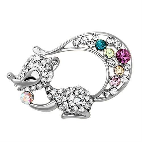 Alamode Imitation Rhodium White Metal Brooches with Top Grade Crystal in Multi Color