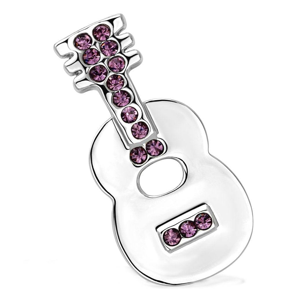 Alamode Imitation Rhodium White Metal Brooches with Top Grade Crystal in Light Amethyst - Alamode