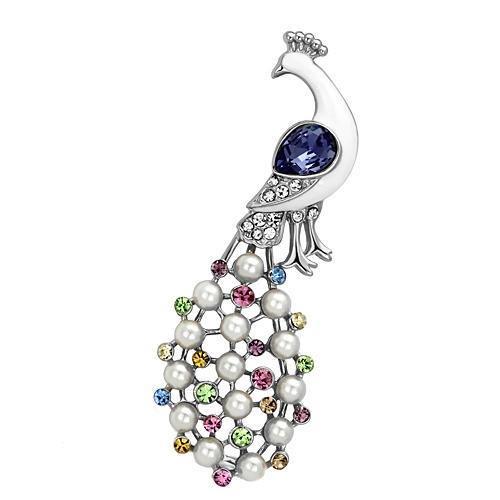 Alamode Imitation Rhodium White Metal Brooches with Top Grade Crystal in Multi Color