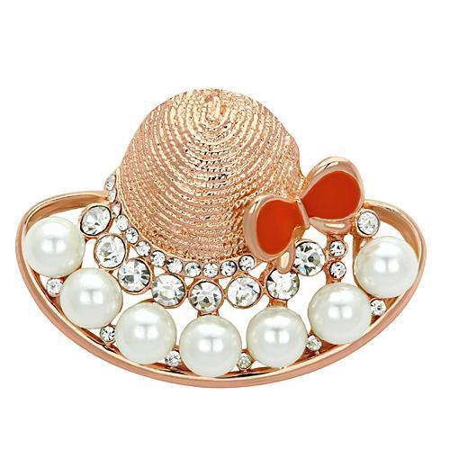 Alamode Flash Rose Gold White Metal Brooches with Synthetic Pearl in White