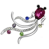 Alamode Imitation Rhodium White Metal Brooches with Synthetic Glass Bead in Fuchsia - Alamode