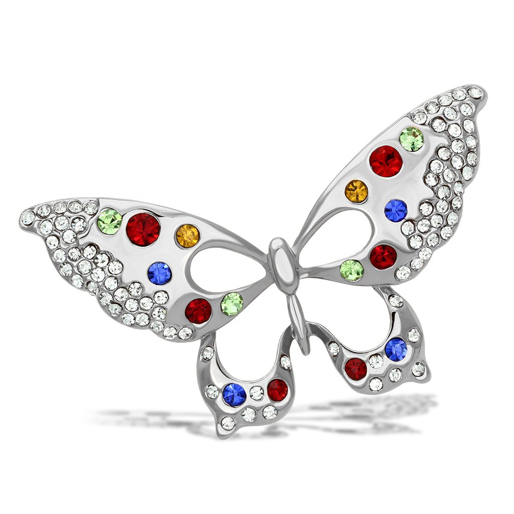 Alamode Imitation Rhodium White Metal Brooches with Top Grade Crystal in Multi Color