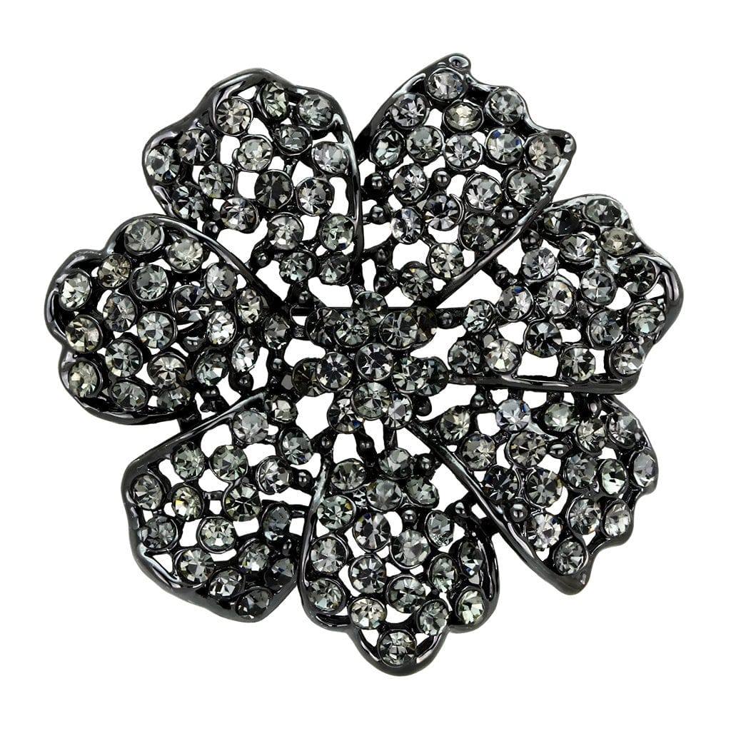 Alamode Ruthenium White Metal Brooches with Top Grade Crystal in Black Diamond - Alamode