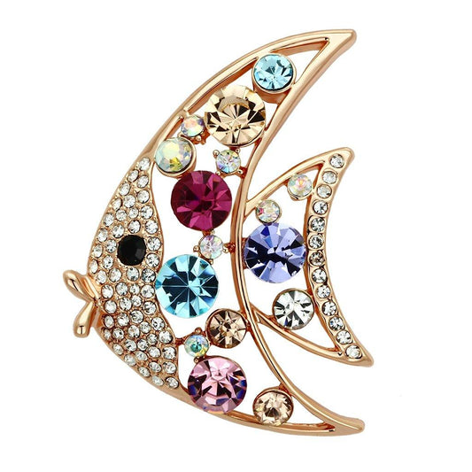 Alamode Flash Rose Gold White Metal Brooches with Top Grade Crystal in Multi Color