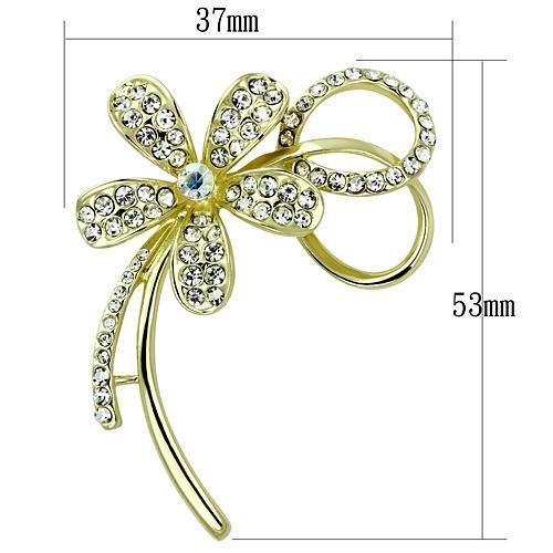 Alamode Flash Gold White Metal Brooches with Top Grade Crystal in Clear - Flyclothing LLC