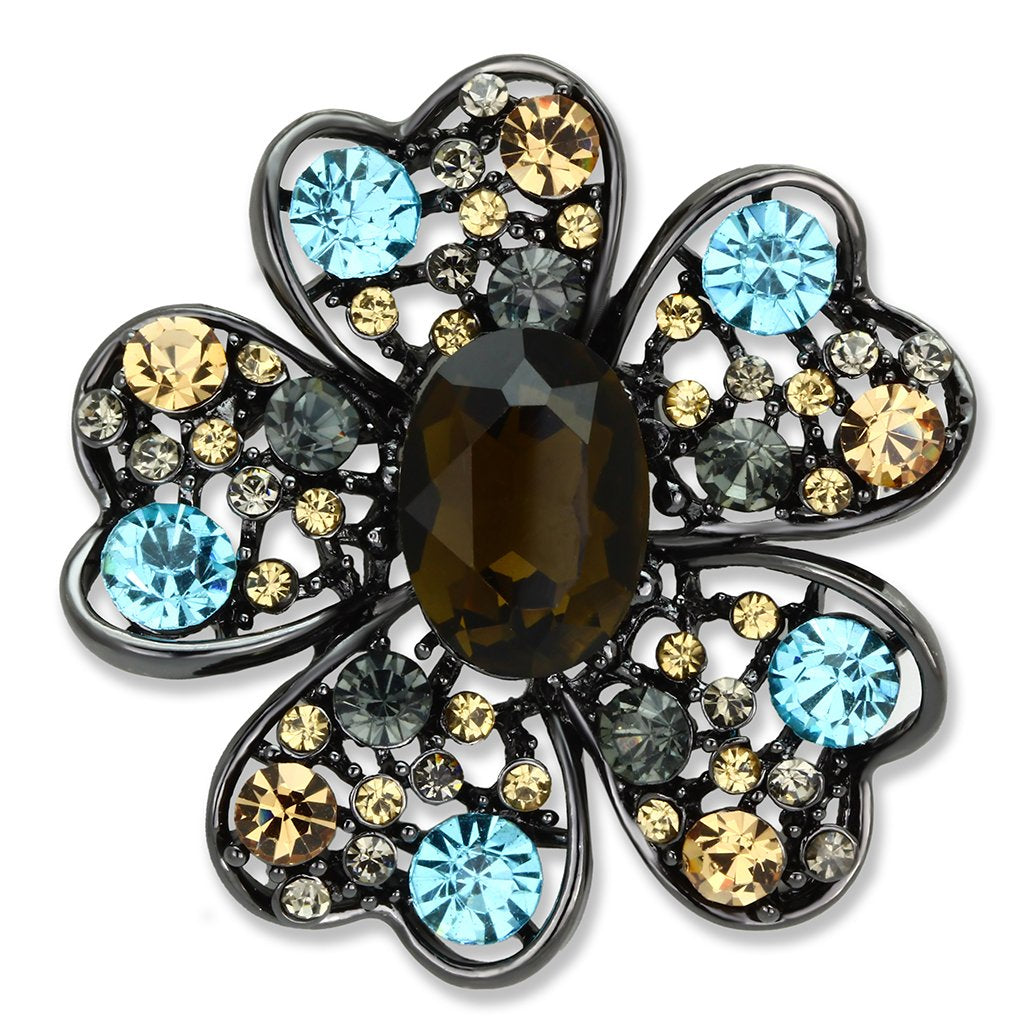 Alamode Ruthenium White Metal Brooches with Synthetic Synthetic Glass in Brown