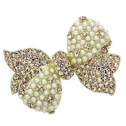 Alamode Flash Gold White Metal Brooches with Synthetic Pearl in White