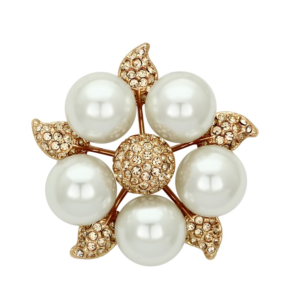 Alamode Flash Rose Gold White Metal Brooches with Synthetic Pearl in White