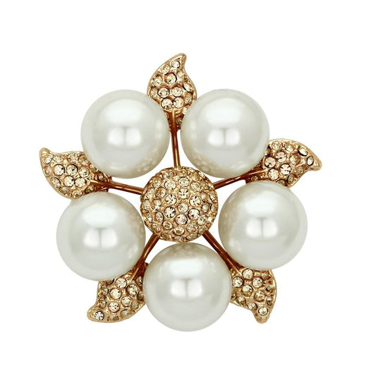 Alamode Flash Rose Gold White Metal Brooches with Synthetic Pearl in White