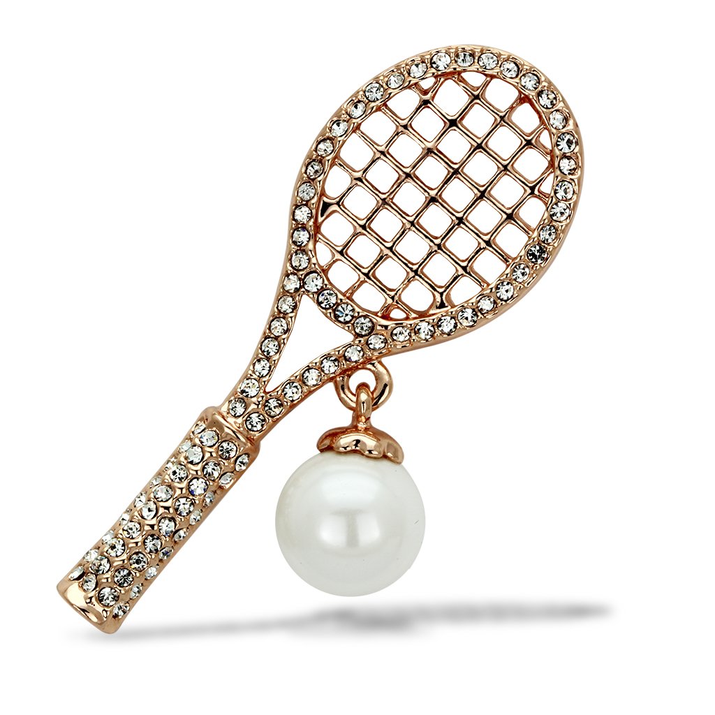 Alamode Flash Rose Gold White Metal Brooches with Synthetic Pearl in White