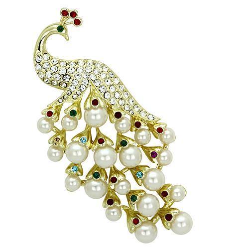 Alamode Flash Gold White Metal Brooches with Synthetic Pearl in White