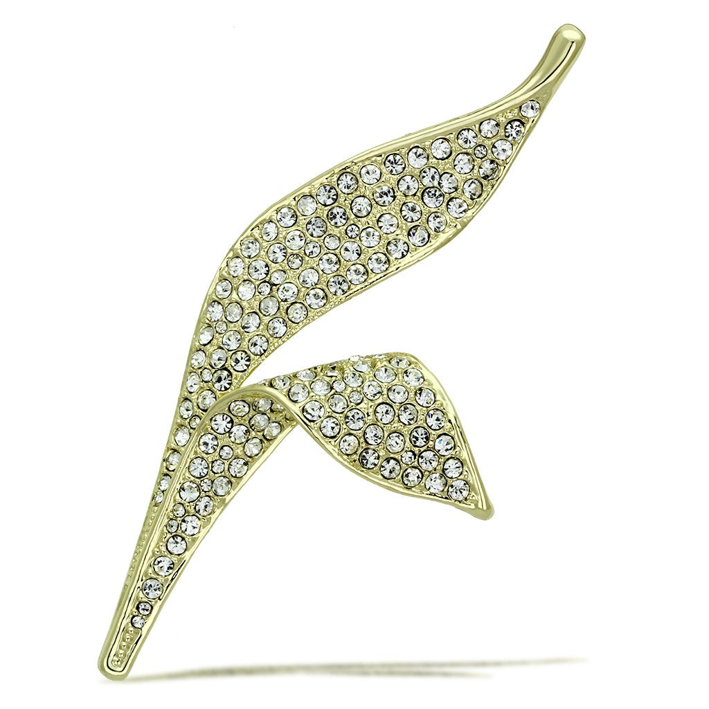 Alamode Flash Gold White Metal Brooches with Top Grade Crystal in Clear