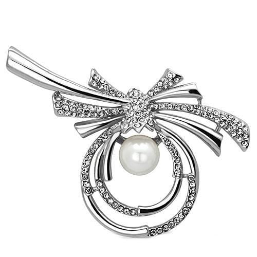 Alamode Imitation Rhodium White Metal Brooches with Synthetic Pearl in White - Alamode