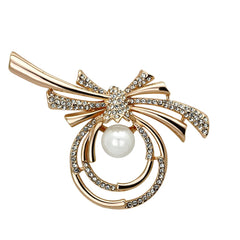 Alamode Flash Rose Gold White Metal Brooches with Synthetic Pearl in White