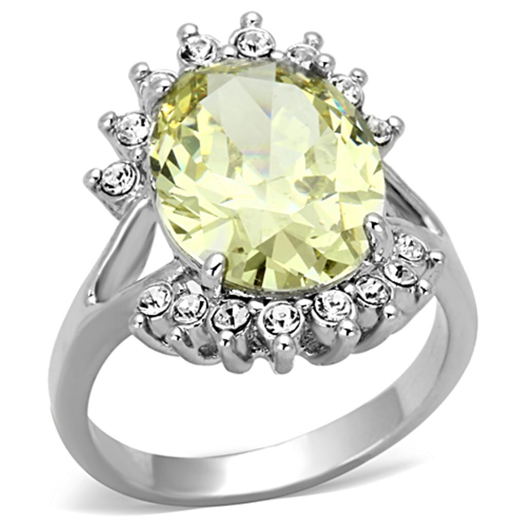 Alamode Rhodium Brass Ring with AAA Grade CZ in Apple Green color