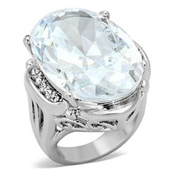 Alamode Rhodium Brass Ring with AAA Grade CZ in Clear