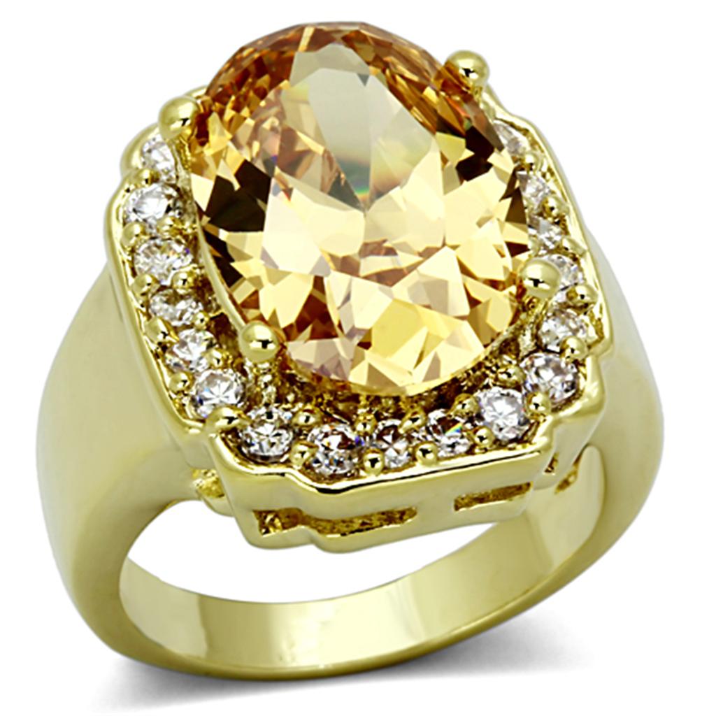 Alamode Gold Brass Ring with AAA Grade CZ in Topaz