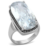 Alamode Rhodium Brass Ring with AAA Grade CZ in Clear