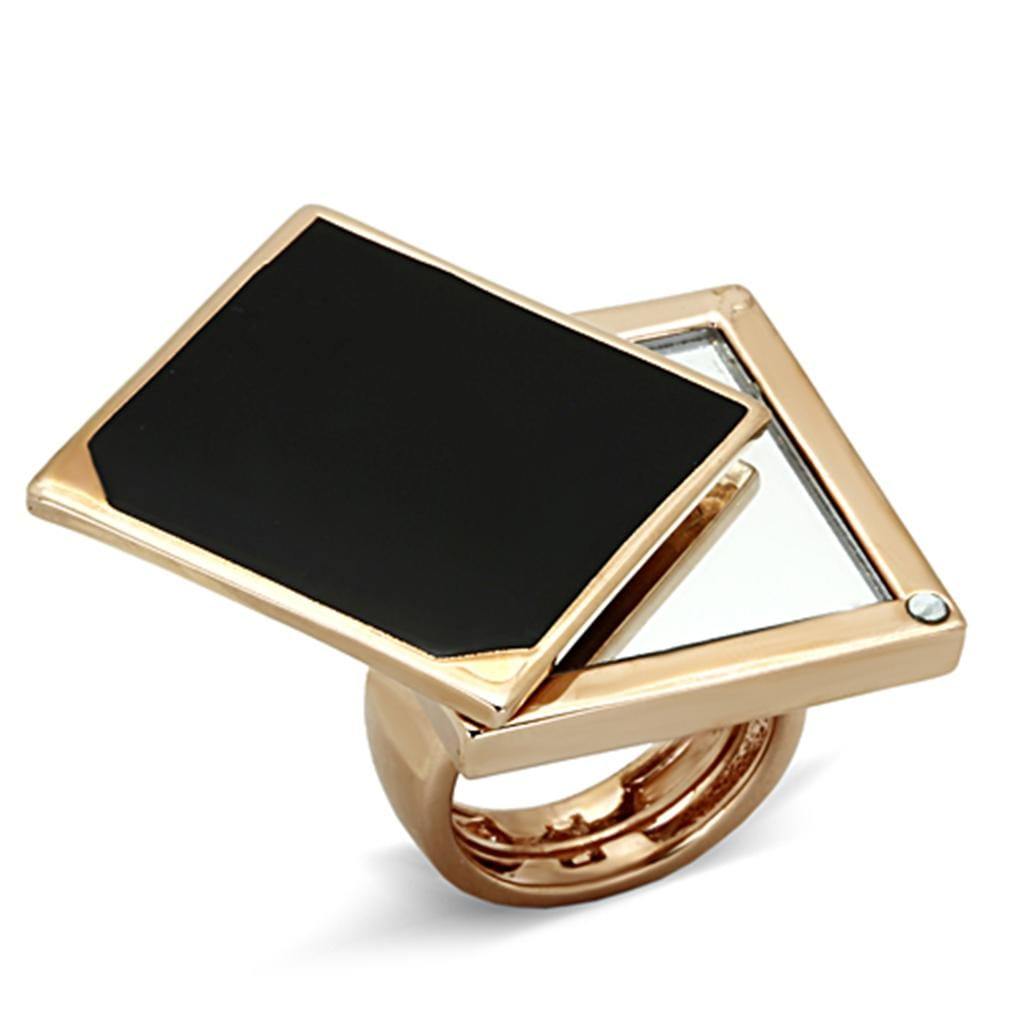 Alamode Rose Gold Brass Ring with Synthetic Synthetic Glass in Clear