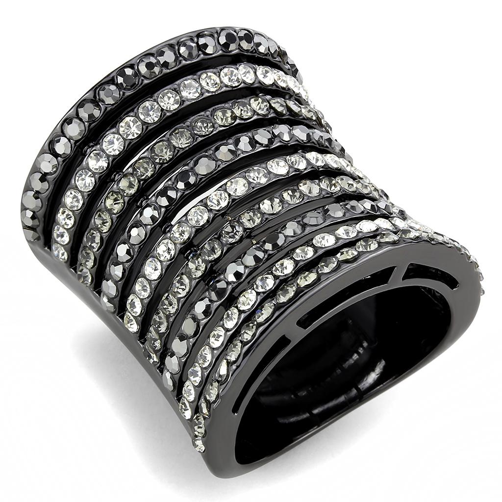 Alamode Ruthenium Brass Ring with Top Grade Crystal in Black Diamond