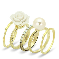 Alamode Gold Brass Ring with Synthetic Pearl in White