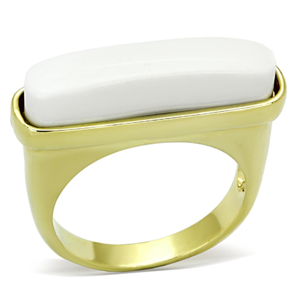 Alamode Gold Brass Ring with Synthetic Synthetic Stone in White