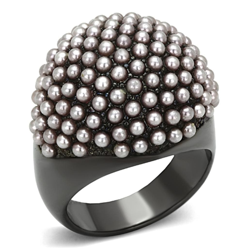 Alamode TIN Cobalt Black Brass Ring with Synthetic Pearl in Light Amethyst - Alamode