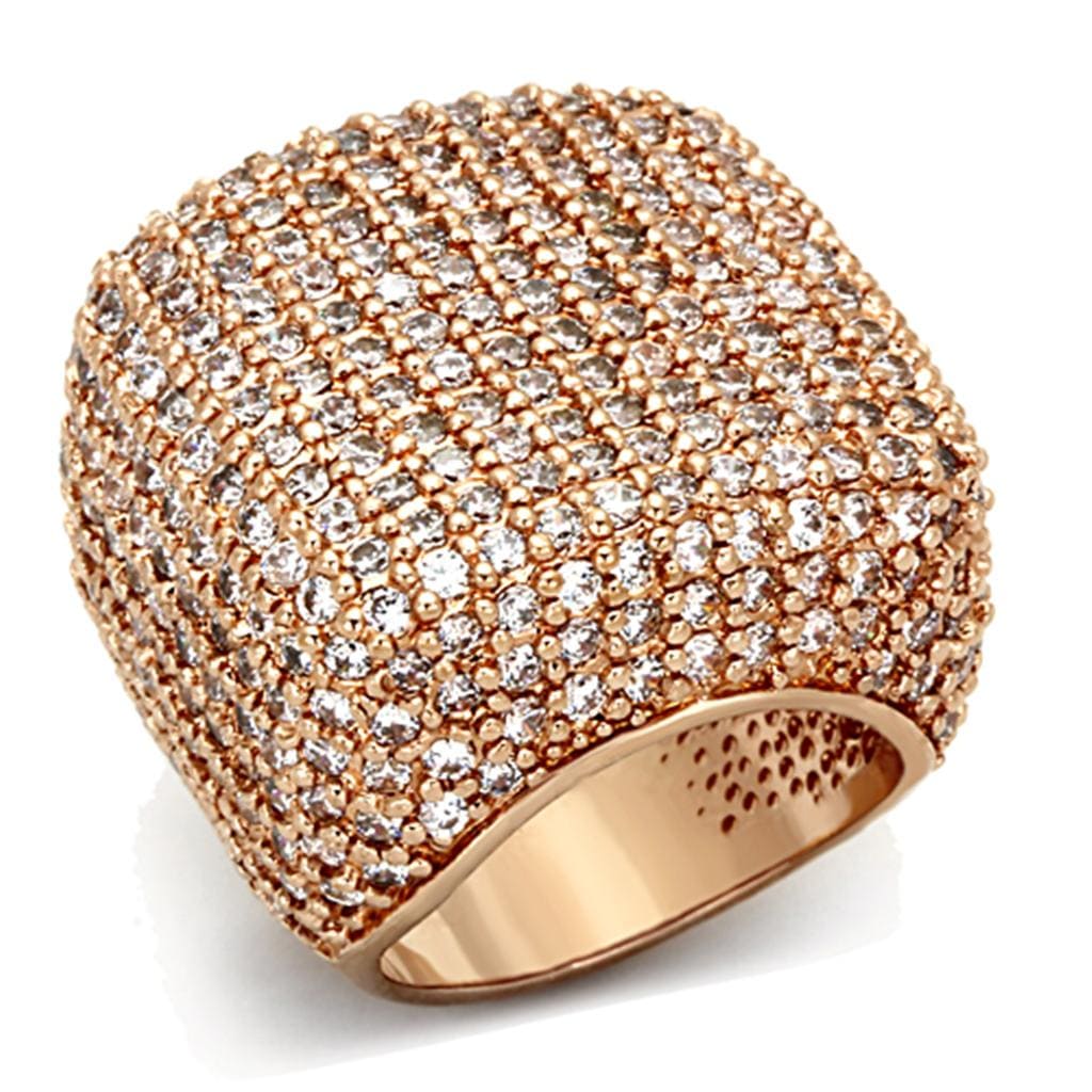 Alamode Rose Gold Brass Ring with AAA Grade CZ in Clear - Alamode