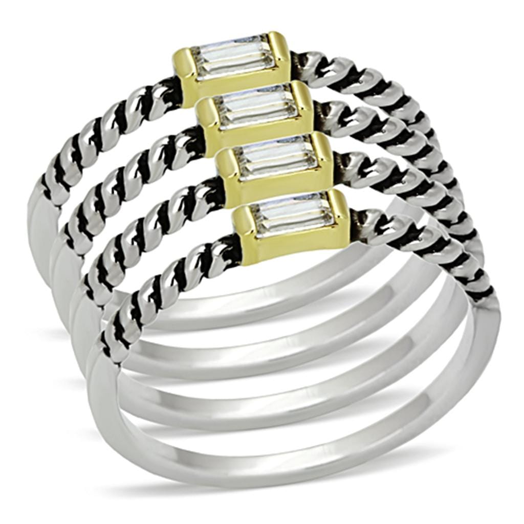 Alamode Reverse Two-Tone Brass Ring with Top Grade Crystal in Clear - Alamode