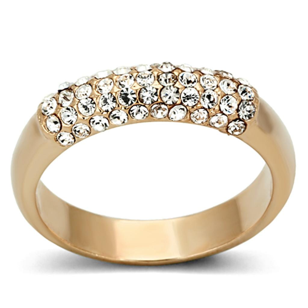 Alamode Rose Gold Brass Ring with Top Grade Crystal in Clear - Alamode