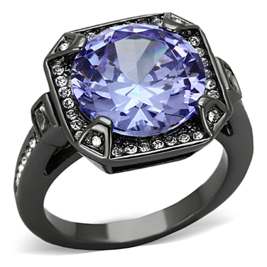 Alamode Ruthenium Brass Ring with AAA Grade CZ in Tanzanite - Alamode