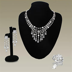 Alamode Rhodium Brass Jewelry Sets with AAA Grade CZ in Clear