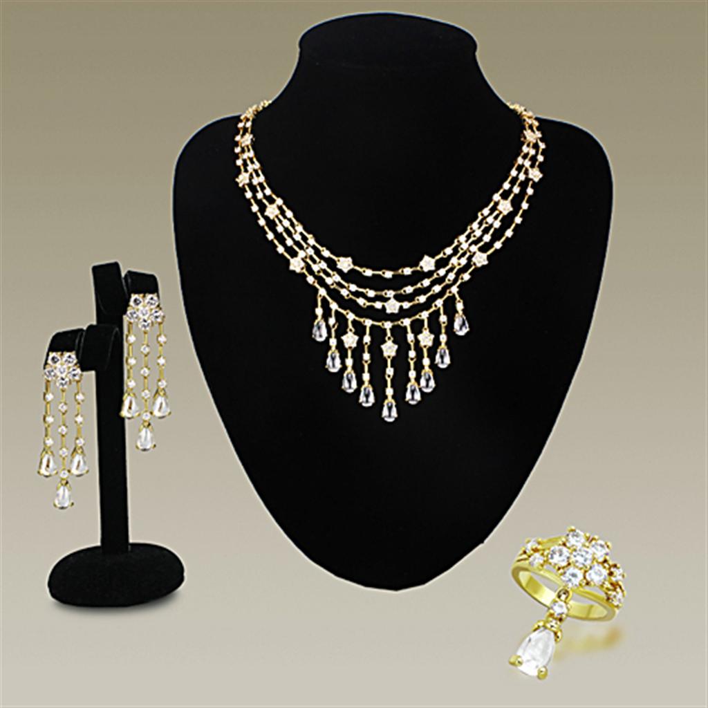 Alamode Gold Brass Jewelry Sets with AAA Grade CZ in Clear