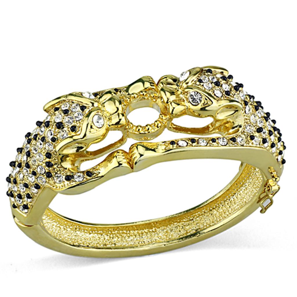 Alamode Gold Brass Bangle with Top Grade Crystal in Clear