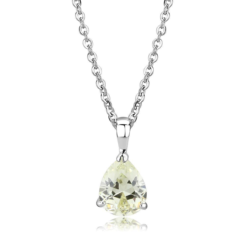 Alamode Rhodium Brass Chain Pendant with AAA Grade CZ in Citrine Yellow - Alamode