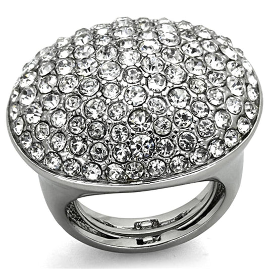 Alamode Rhodium Brass Ring with Top Grade Crystal in Clear - Alamode