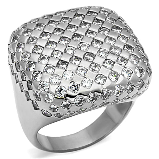 Alamode Rhodium Brass Ring with AAA Grade CZ in Clear