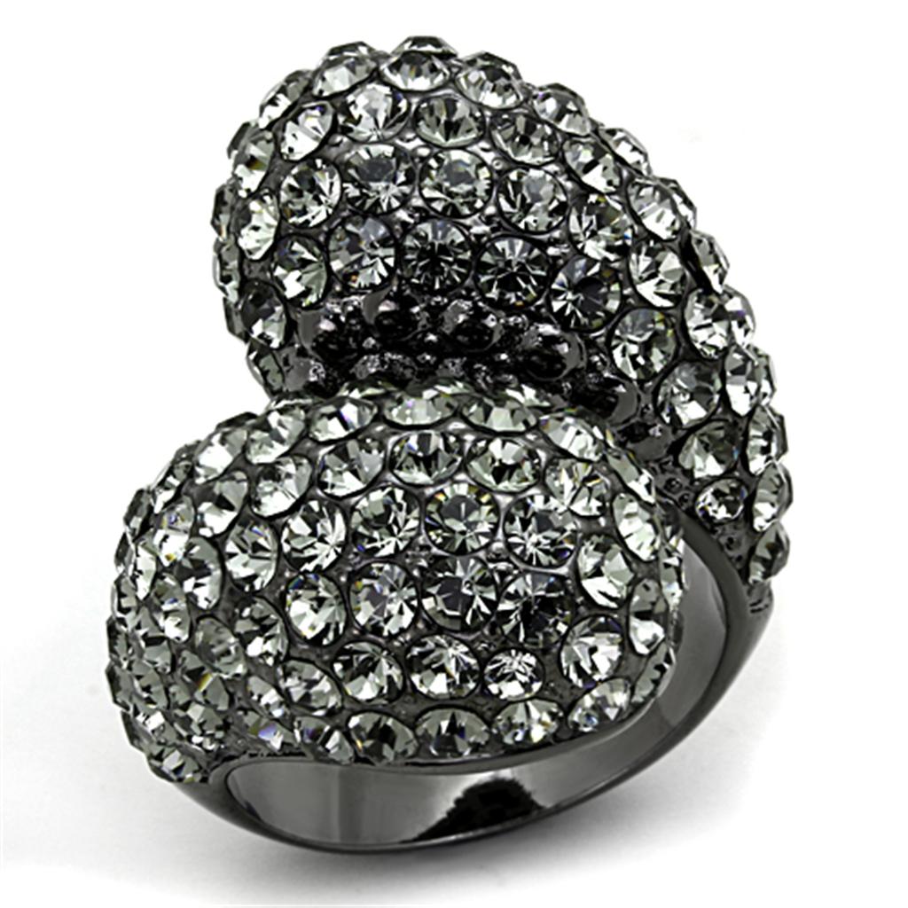 Alamode TIN Cobalt Black Brass Ring with Top Grade Crystal in Black Diamond