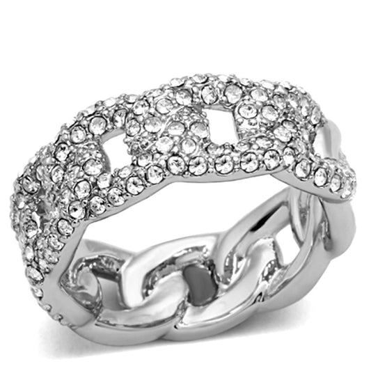 Alamode Rhodium Brass Ring with Top Grade Crystal in Clear - Alamode