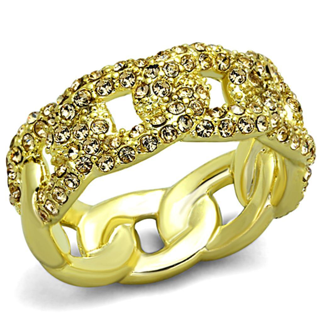 Alamode Gold Brass Ring with Top Grade Crystal in Light Smoked