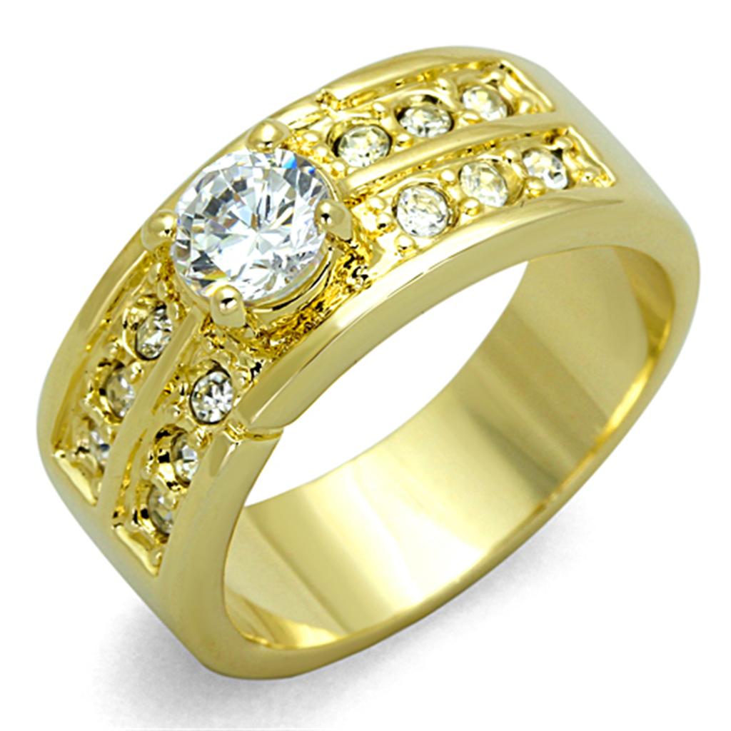 Alamode Gold Brass Ring with AAA Grade CZ in Clear - Alamode