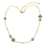 Alamode Gold Brass Necklace with Synthetic Synthetic Glass in Amethyst