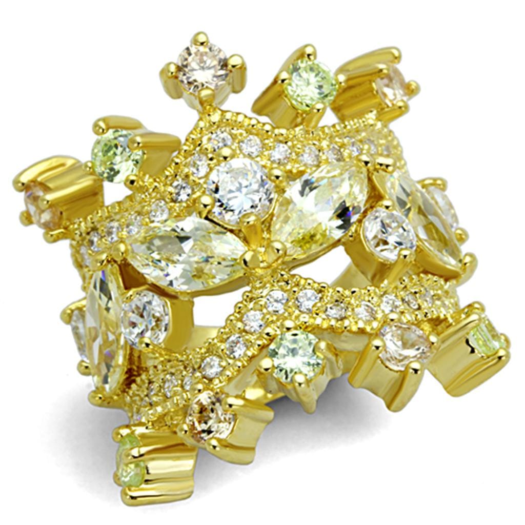 Alamode Gold Brass Ring with AAA Grade CZ in Clear - Alamode