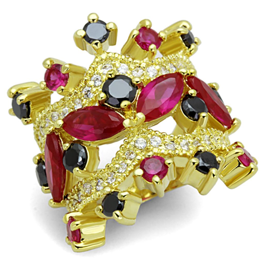 Alamode Gold Brass Ring with AAA Grade CZ in Multi Color