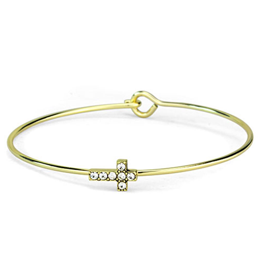 Alamode Gold Brass Bangle with Top Grade Crystal in Clear