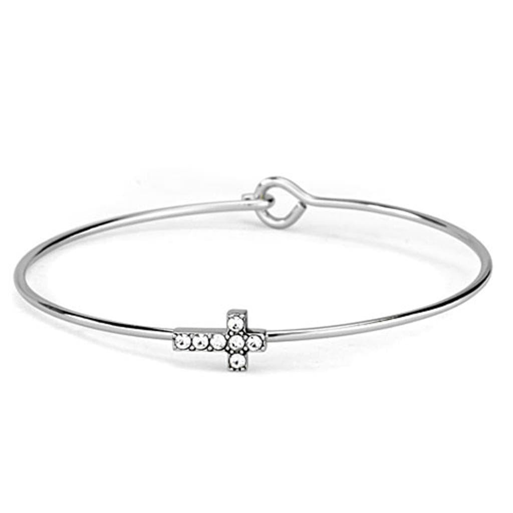 Alamode Rhodium Brass Bangle with Top Grade Crystal in Clear - Alamode