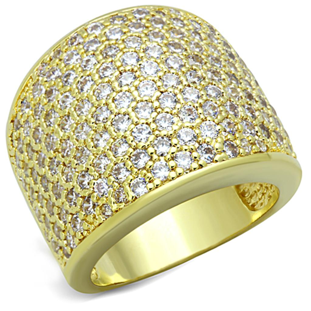 Alamode Gold Brass Ring with AAA Grade CZ in Clear