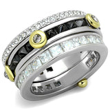 Alamode Reverse Two-Tone Brass Ring with AAA Grade CZ in Black Diamond - Alamode