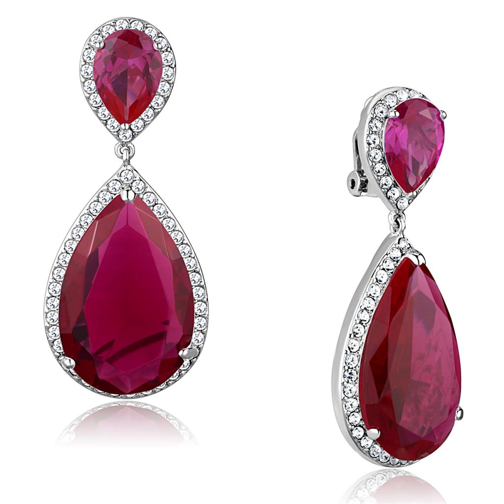 Alamode Rhodium Brass Earrings with AAA Grade CZ in Ruby