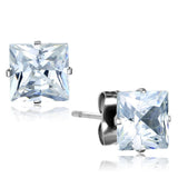 Alamode High polished (no plating) Stainless Steel Earrings with AAA Grade CZ in Clear